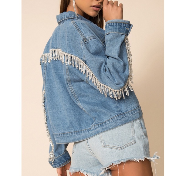 Superdown Raya Rhinestone Fringe Jacket 
